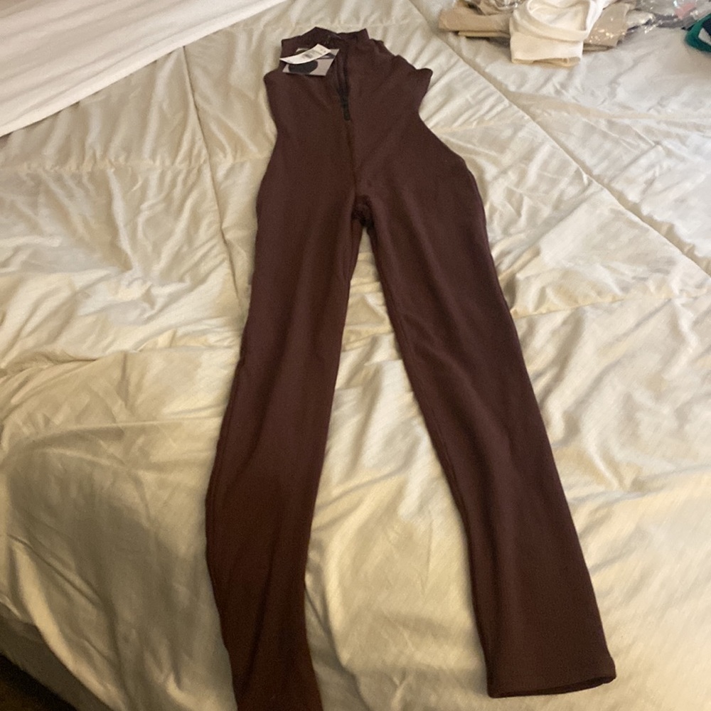 naked wardrobe Brown Sleeveless Zip-Front Jumpsuit - Picture 2 of 3